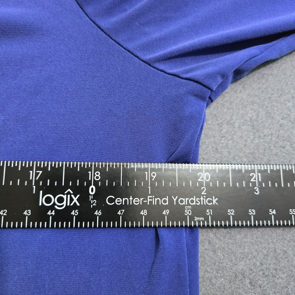 Susan Graver M Liquid Knit Split V-Neck 3/4 Sleeve Royal Blue Blouse - Picture 6 of 8